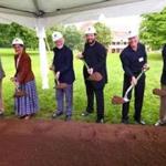Architect William Rawn, trustee Joyce Linde, conductors John Williams and Andris Nelsons, musician Richard Sebring, and managing director Mark Volpe break ground Friday on the BSO?s new Tanglewood Learning Institute building.